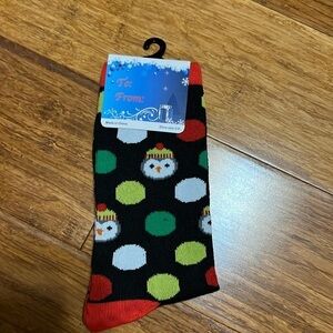 Christmas Socks Black with colored circles & a cute animal face, Sock Sz 9-11
